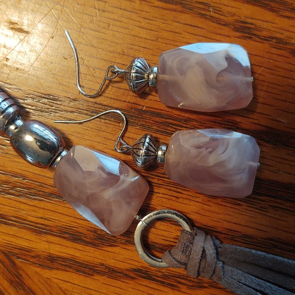 Christopher & Banks Lavender Stone, Etched Silver Bead Necklace, Earrings Set - Picture 8 of 9